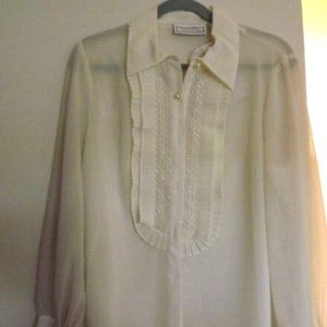 George Simonton Georgette Blouse Ivory Color Size L NWT